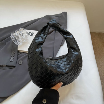 Women Fashion Casual Solid Color Woven Dumpling Handbag