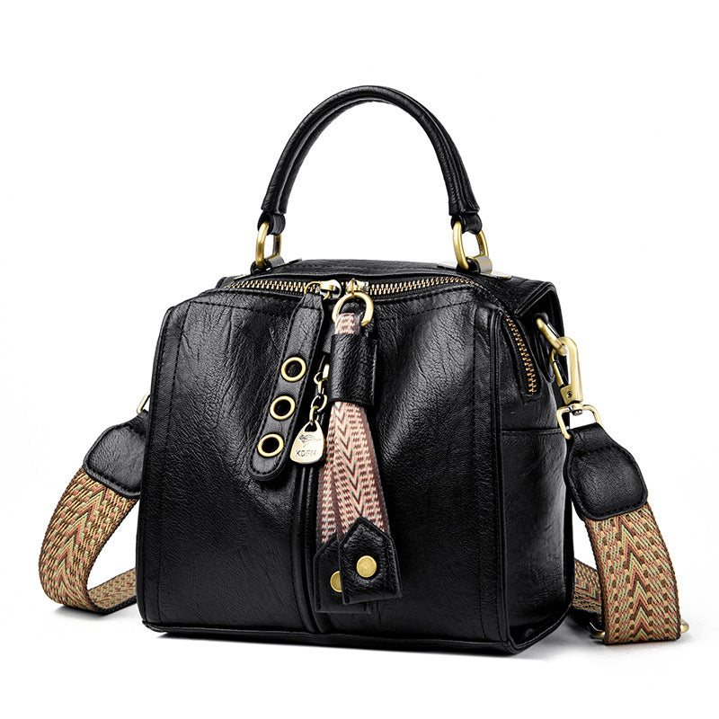Women Fashion Casual Retro Solid Color Handbag