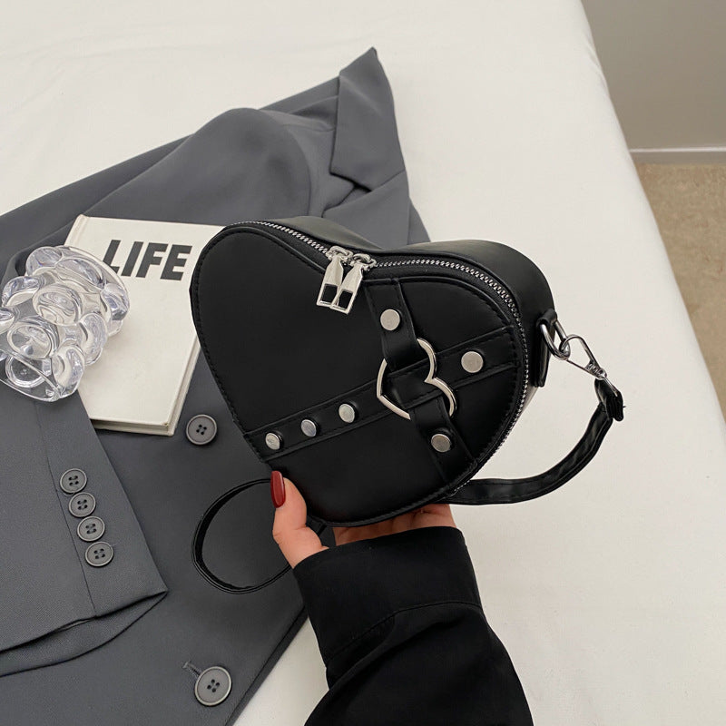 Sac à bandoulière en PU avec fermeture éclair en forme de cœur pour femme 