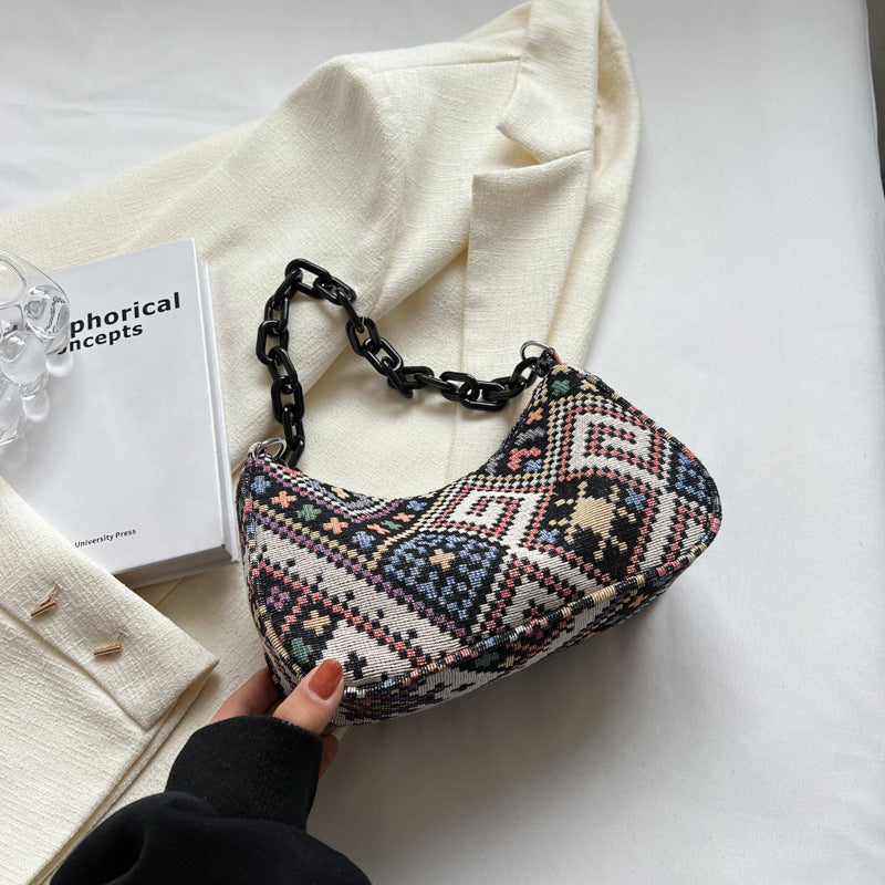 Spring Ethnic Style Canvas Large Capacity Bag Women 2023 Fashion Fashion One Shoulder Casual Simple Small Square Bag