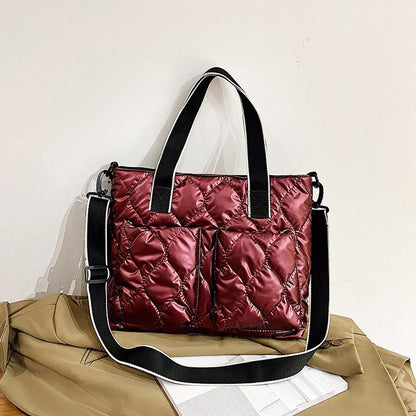 Women Fashionable Large Capacity Rhomboid Quilted PU Tote Bag