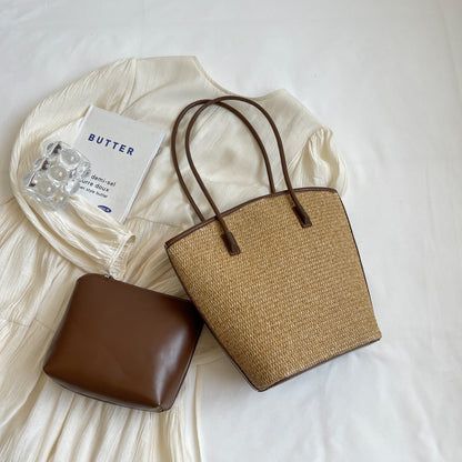 Women Fashion Casual Large Capacity Straw Woven Tote Bag Set