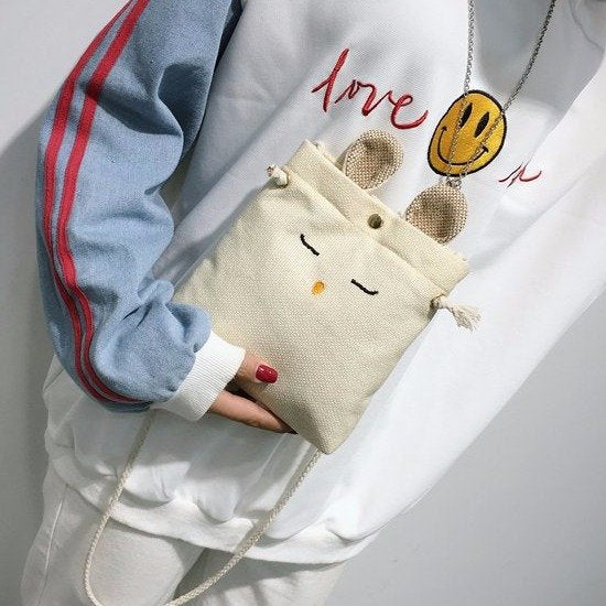 Women Cute Rabbit Shape Design Linen Crossbody Bag