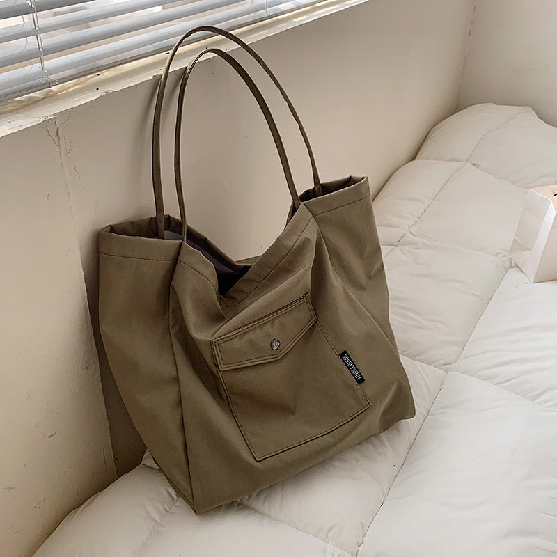 Women Casual Design Solid Color Canvas Large Capacity Shoulder Handle Tote Bag