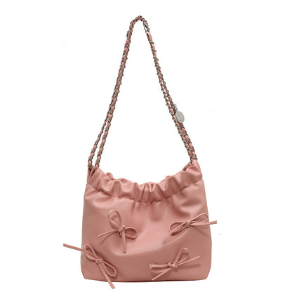 Sac seau à bandoulière en PU pour femme, simple et tendance, couleur unie, avec nœud 