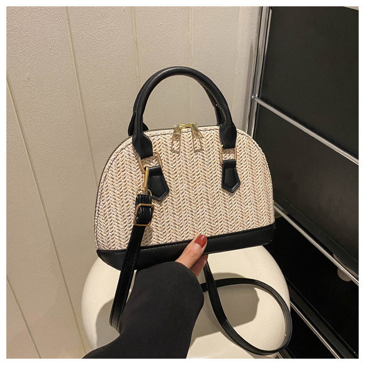 Sac à main simple à bandoulière en coquillage tissé pour femme 