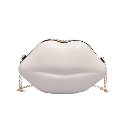 Women'S Fashion Personality Lips Patent Leather Chain One Shoulder Bag