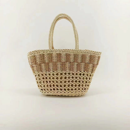 Sac fourre-tout en paille tissé à la main pour femme, sac à main creux 