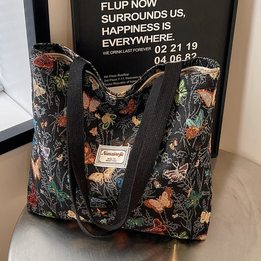 Women Fashion Casual Large Capacity Floral Printed Canvas Tote Bag