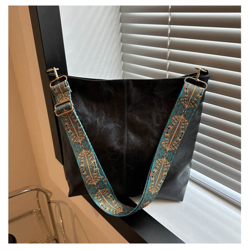 Grand sac seau à bandoulière ethnique vintage pour femme, portable et tendance 
