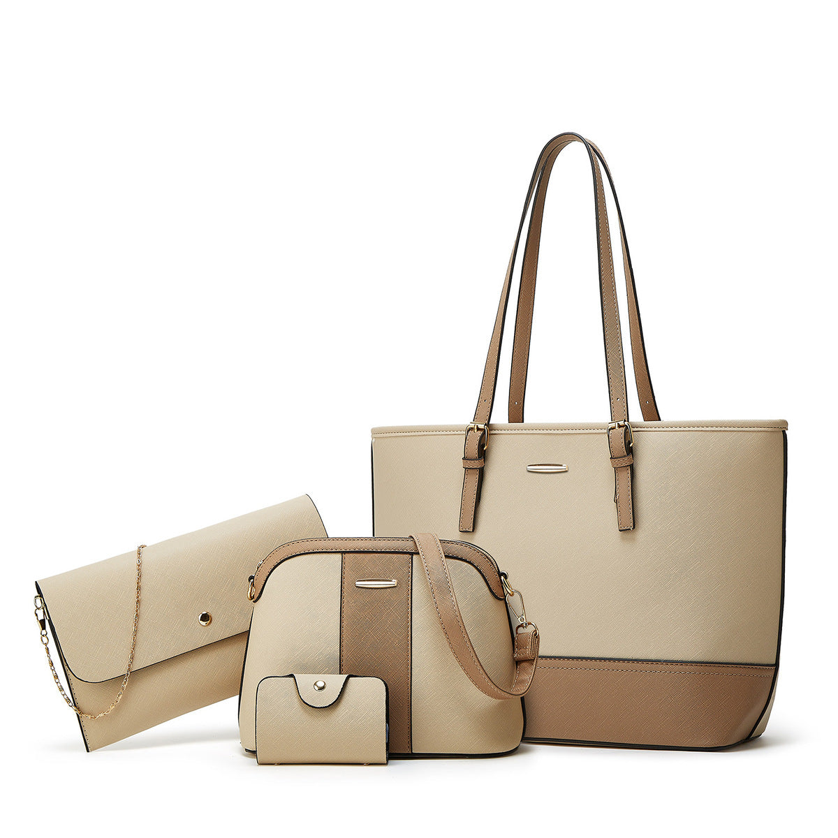 Ensemble de quatre sacs à main de grande capacité à coutures contrastées 