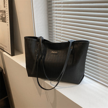 Women Fashionable Simple Solid Color Large Capacity PU Tote Bag