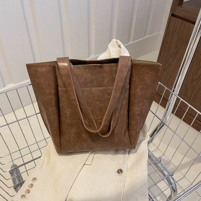Women Retro Casual Simple Solid Color Large Capacity Tote Bag