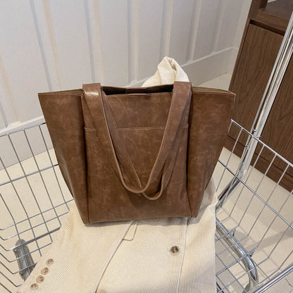 Women Retro Casual Simple Solid Color Large Capacity Tote Bag