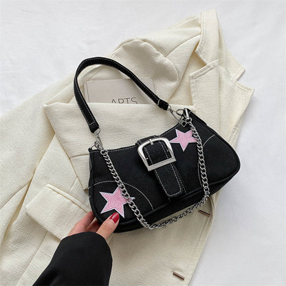 Women Fashion Casual Belt Buckle Decoration Star Shoulder Crossbody Bag