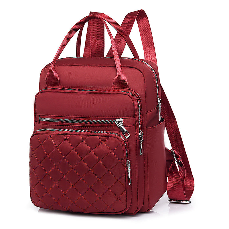 Women Casual Multi Pocket Design Solid Color Large Capacity Quilted Backpack
