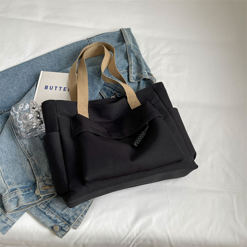 Women Casual Solid Color Large Capacity Multi-Pocket Canvas Tote Bag