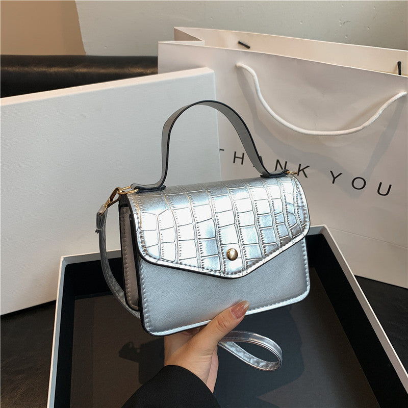 Women Fashion Solid Color Stone Pattern Flap Square Crossbody Bag