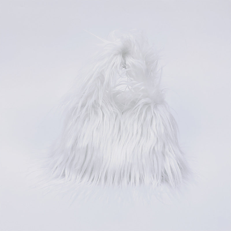 Women Winter Fashion Solid Color Plush Imitation Wool Handbag