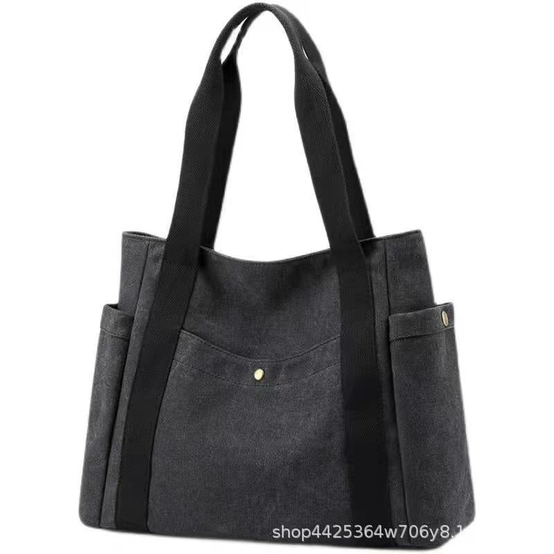 Women Casual Solid Color Large Capacity Clutch One Shoulder Tote Canvas Bag
