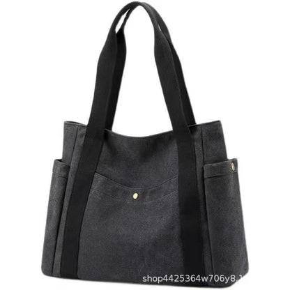 Women Casual Solid Color Large Capacity Clutch One Shoulder Tote Canvas Bag