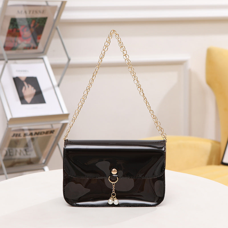 Women Fashion Simple Transparent Clear Acrylic Pearl Pendant Chain Messenger Mini Bag