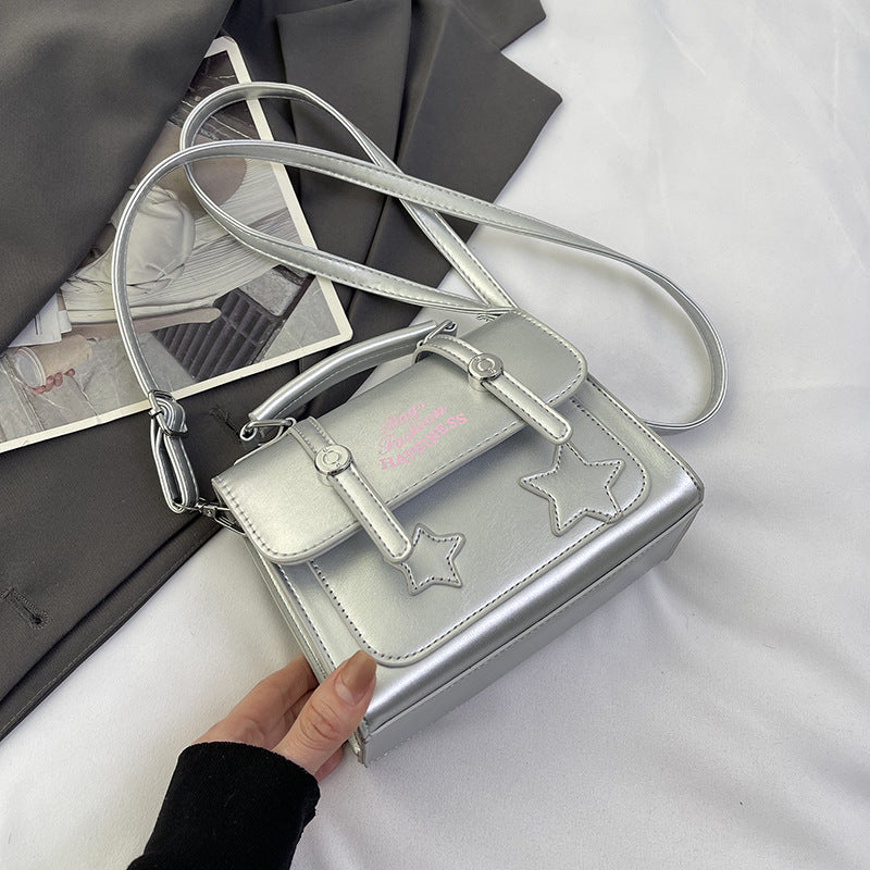 Women Fashion Casual Star Letter Print Flap Square Crossbody Bag