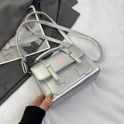 Women Fashion Casual Star Letter Print Flap Square Crossbody Bag