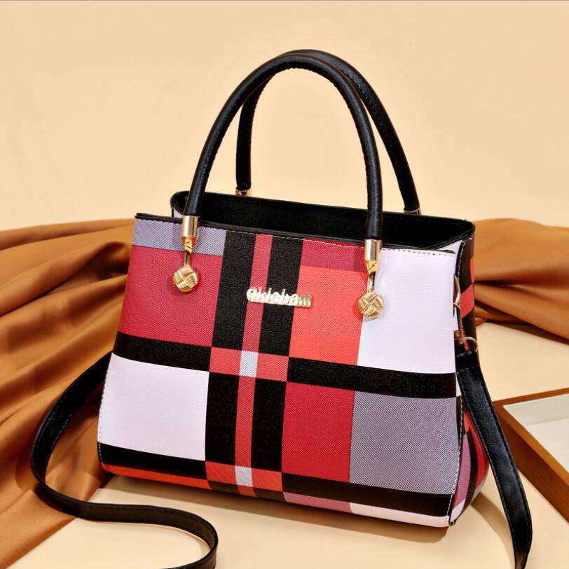 Women Elegant Color Blocking Large Capacity PU Handle Bag