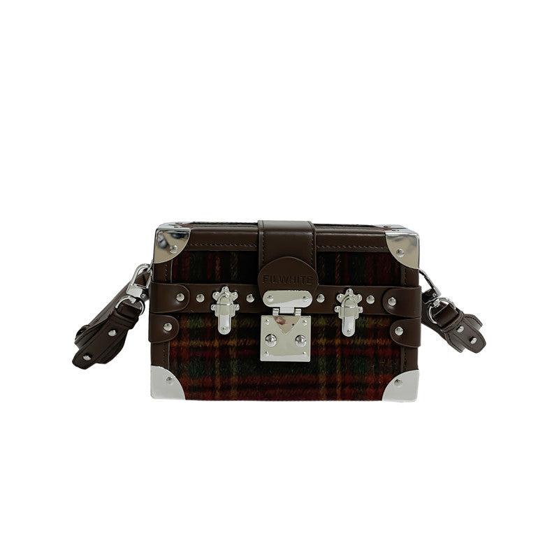 Sac messager à bandoulière en forme de boîte à carreaux pour femme 