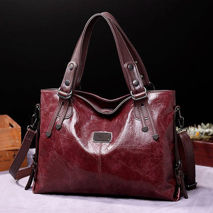 Women Fashion Retro Large Capacity PU Handle Bag