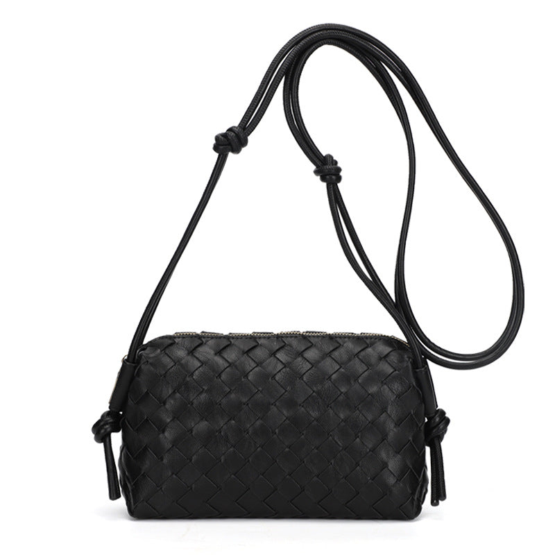Women Fashion Solid Color Woven Diamond Square Crossbody Bag