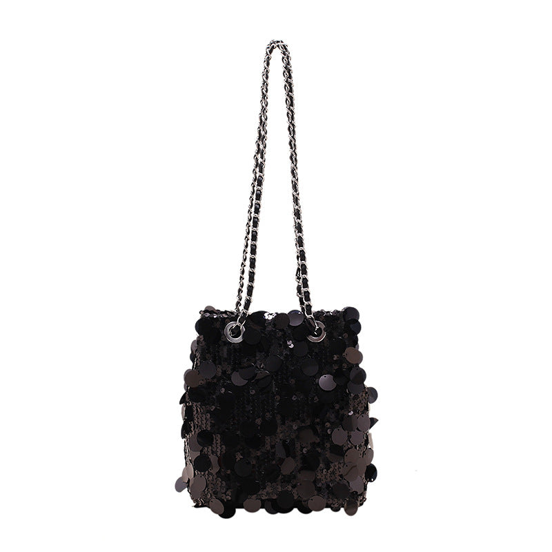 Sac seau à bandoulière à paillettes pour femme 