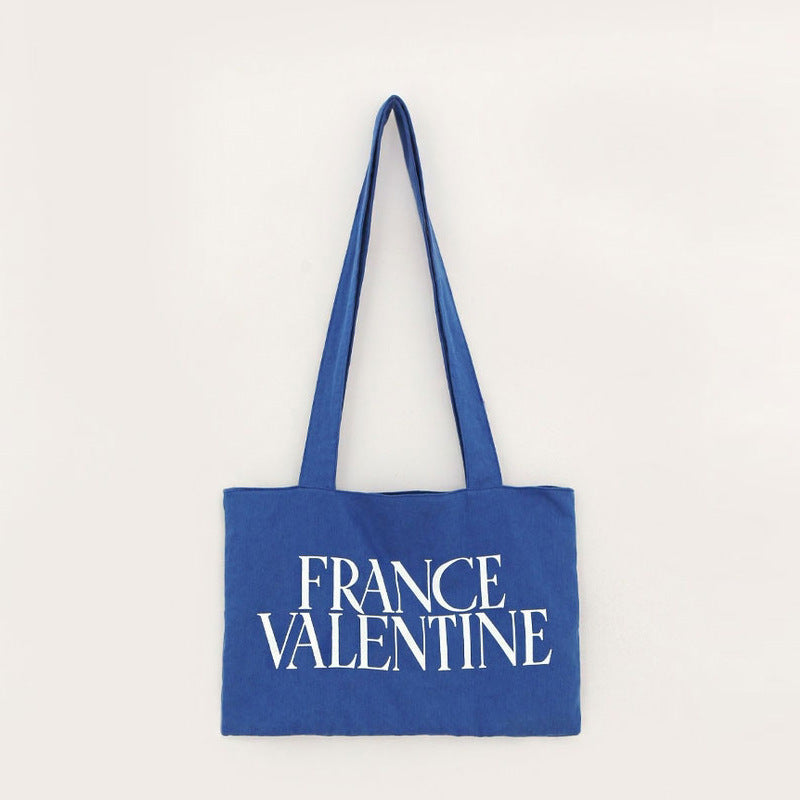 Sac fourre-tout en toile grande capacité pour femme, motif lettre simple, motif Saint-Valentin 
