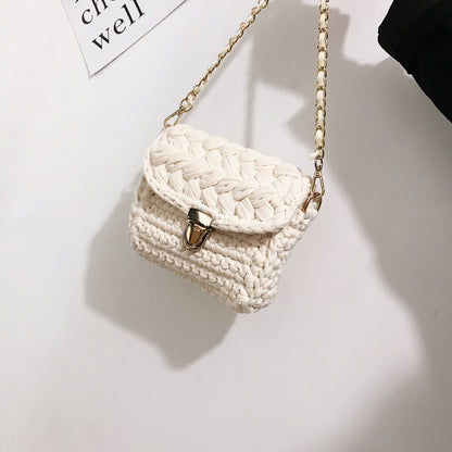Women Casual DIY Weave Design Flap Buckle Solid Color Crossbody Bag