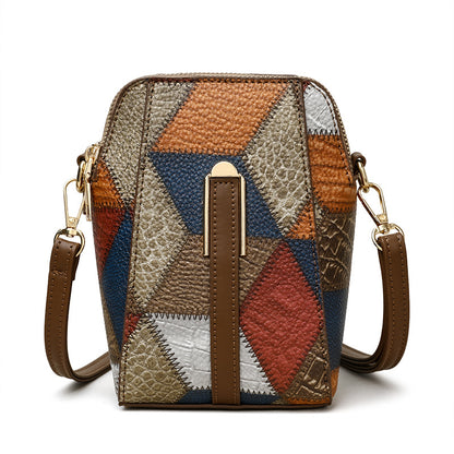 Sac à bandoulière en PU à motif patchwork de diamants et blocs de couleurs irréguliers pour femmes 