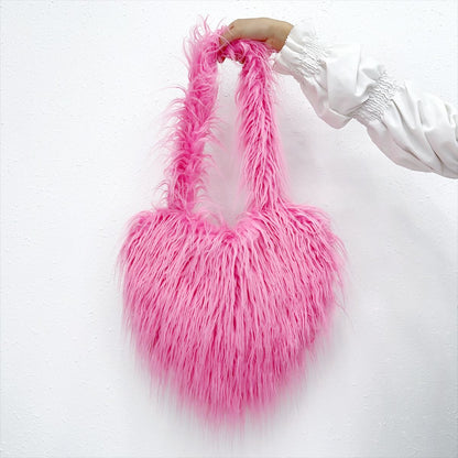Sac à bandoulière en peluche en forme de cœur pour femme, mignon et tendance, couleur unie, hiver 