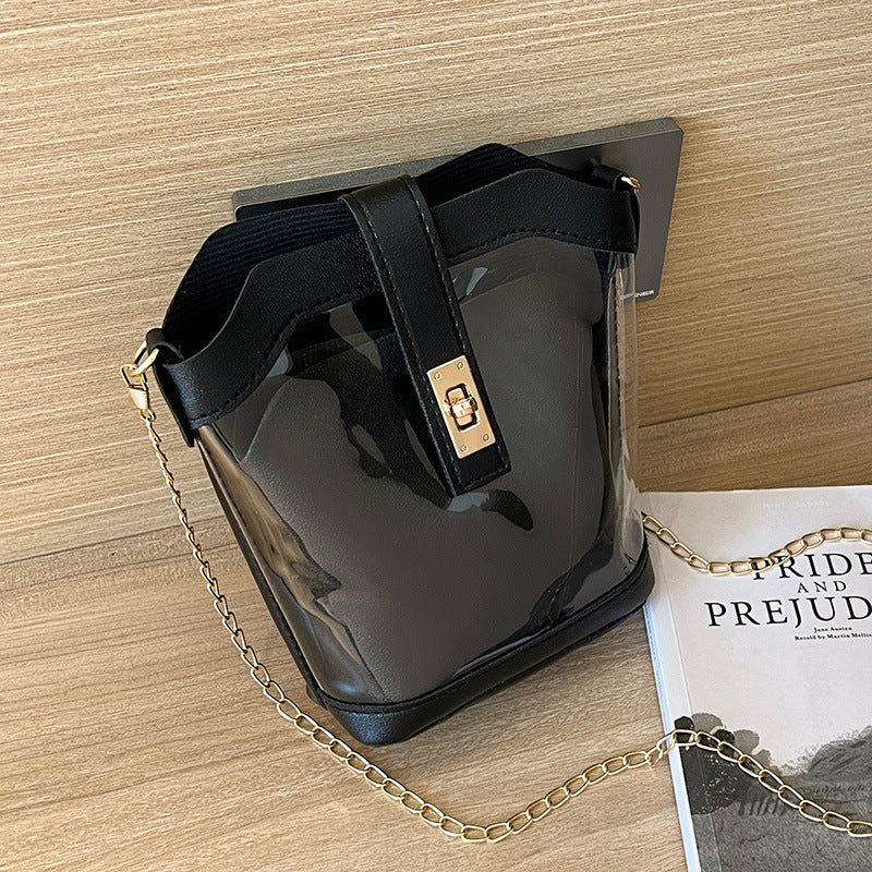 Women Fashion Casual Transparent Bucket Crossbody Bag