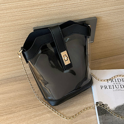 Women Fashion Casual Transparent Bucket Crossbody Bag