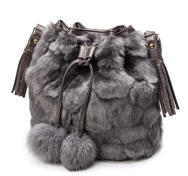 Sac seau à cordon de serrage en peluche léopard vintage mode automne hiver 