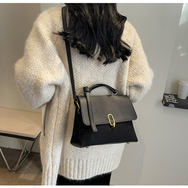 Women Fashion Retro Simple Splicing Suede Shoulder Bag