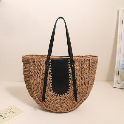 Holiday Beach Simple Semicircle Large Capacity Woven Tote Bag