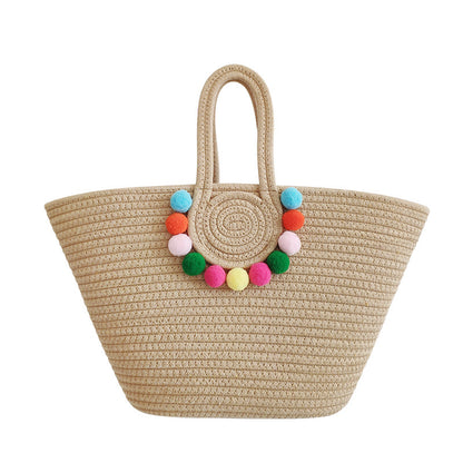 Holiday Beach Simple Cotton Rope Woven Large Capacity Straw Handbag