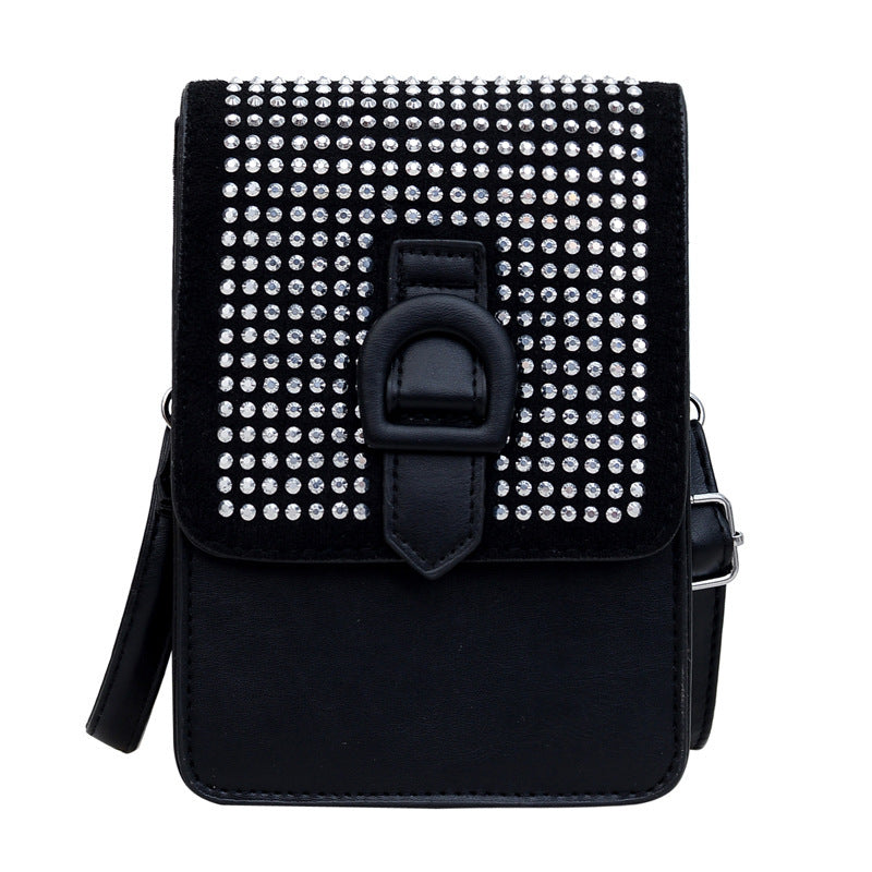 Women Fashion Vertical Rhinestone Square Crossbody Bag