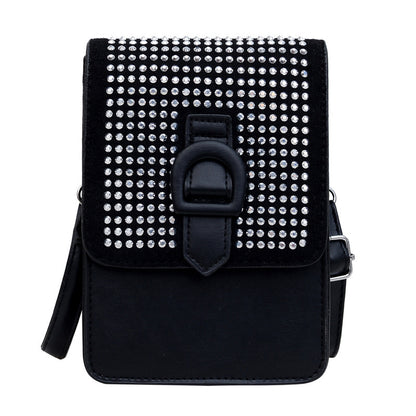 Women Fashion Vertical Rhinestone Square Crossbody Bag