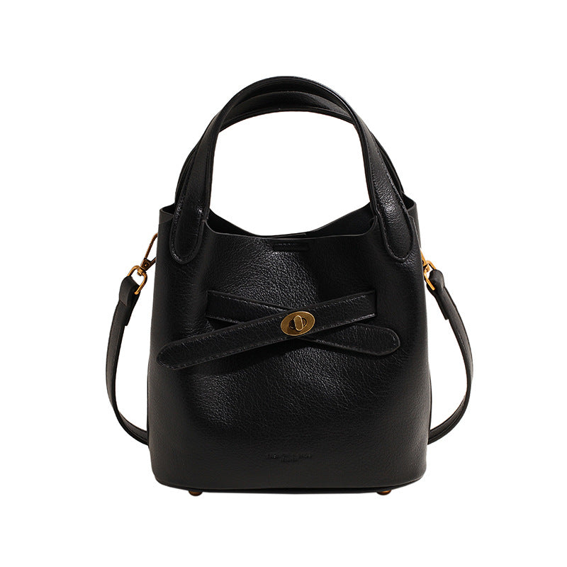Women Fashionable Simple Solid Color Cross Lock PU Handle Shoulder Bag