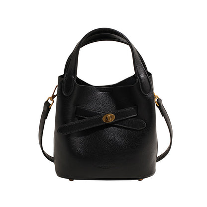 Women Fashionable Simple Solid Color Cross Lock PU Handle Shoulder Bag