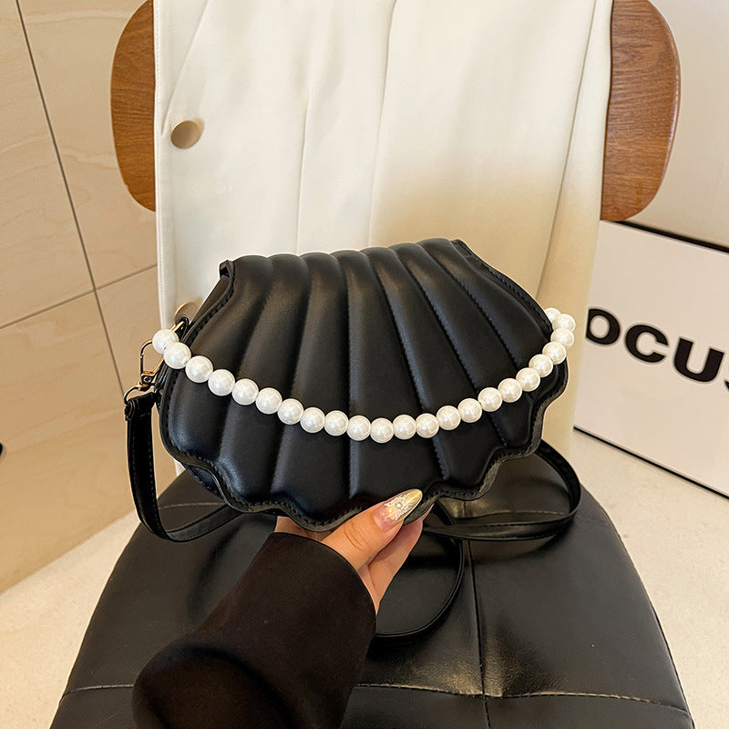 Fashion Solid Color Pearl Chain Shell Shoulder Bag