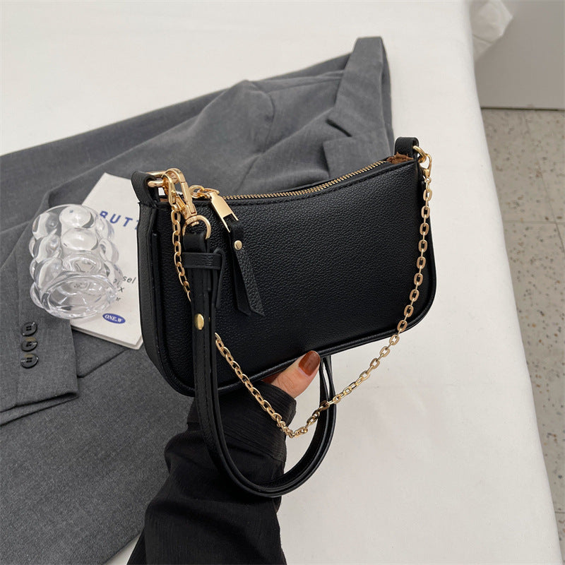 Sac à bandoulière carré à fermeture éclair et motif litchi pour femme