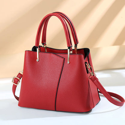 Women Fashionable Simple Litchi Pattern Large Capacity PU Handle Shoulder Bag